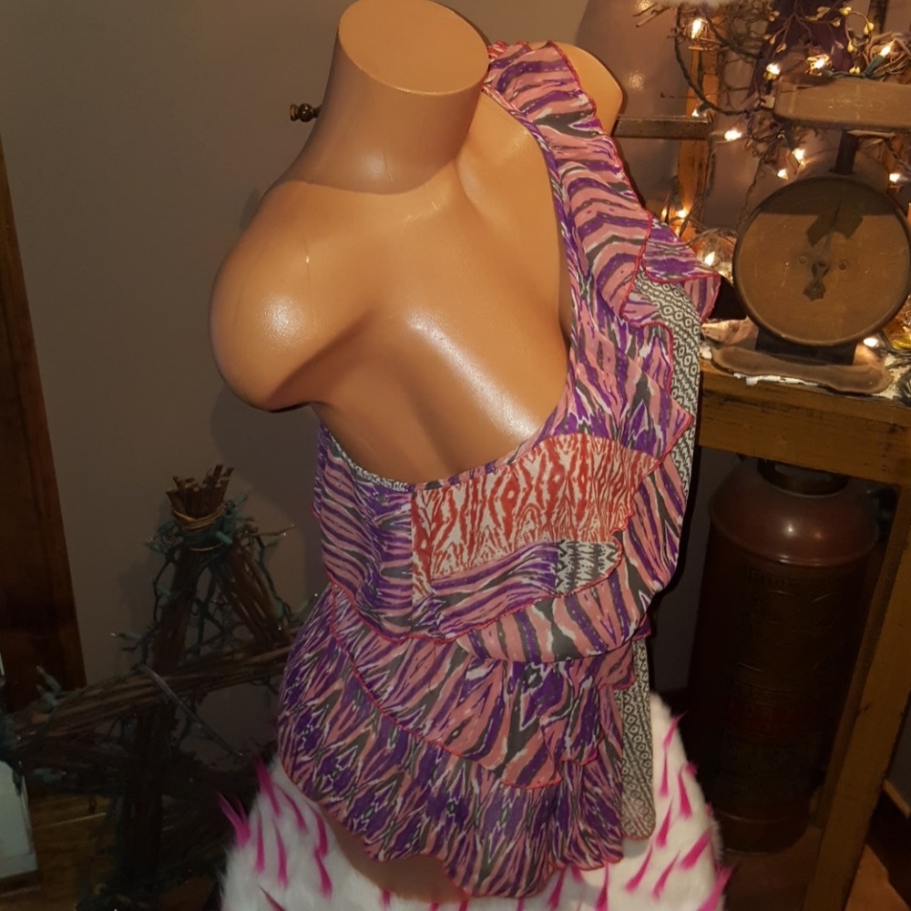 Bebe ruffle one shoulder top S - Picture 3 of 6
